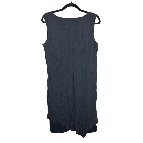 J Jill Pure Plus Size 1X Sleeveless Asymmetric Crinkle Tencel Shift Dress Blue - Picture 2 of 6
